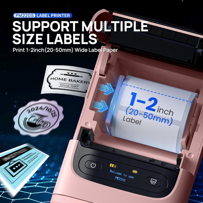 POLONO PM220S Label Maker Machine with Tape, 2 Inch Bluetooth Thermal Label Printer, Portable Sticker Printer for School, Office, Home, Business, Label Maker with 2'' x1.18'' Labels, Pink - Image 4